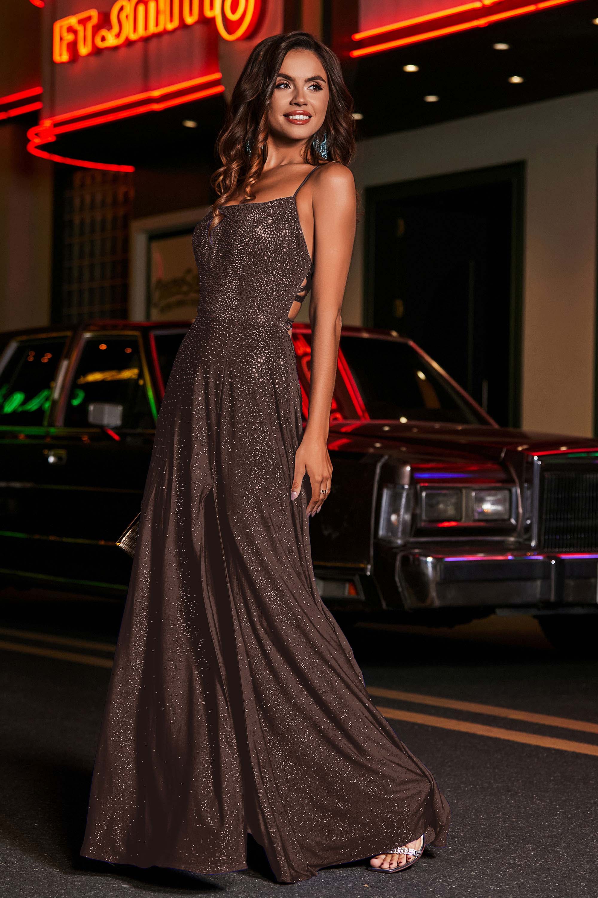 Open Back Beaded Long Jersey Prom Party Dress Formal Evening Dresses