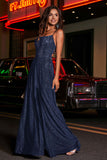 Open Back Beaded Long Jersey Prom Party Dress Formal Evening Dresses