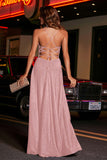 Open Back Beaded Long Jersey Prom Party Dress Formal Evening Dresses