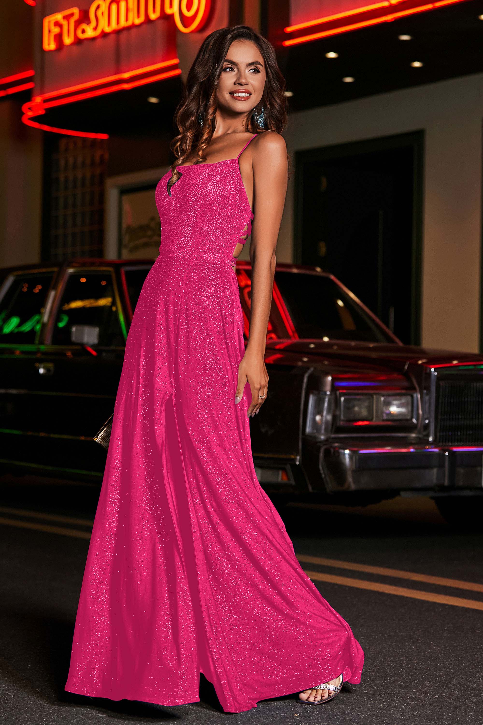 Open Back Beaded Long Jersey Prom Party Dress Formal Evening Dresses