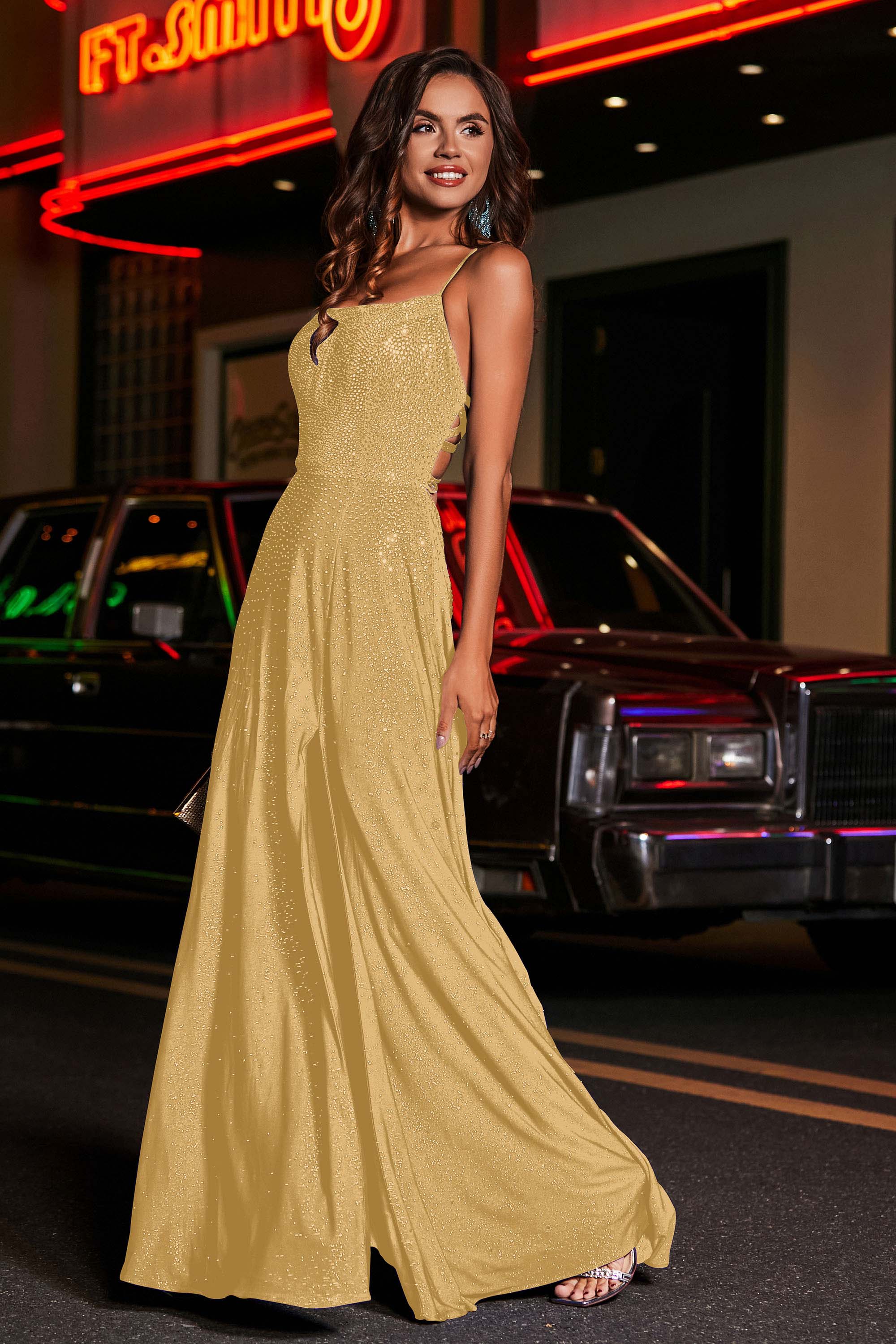 Open Back Beaded Long Jersey Prom Party Dress Formal Evening Dresses