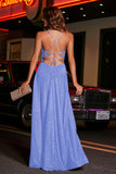 Open Back Beaded Long Jersey Prom Party Dress Formal Evening Dresses