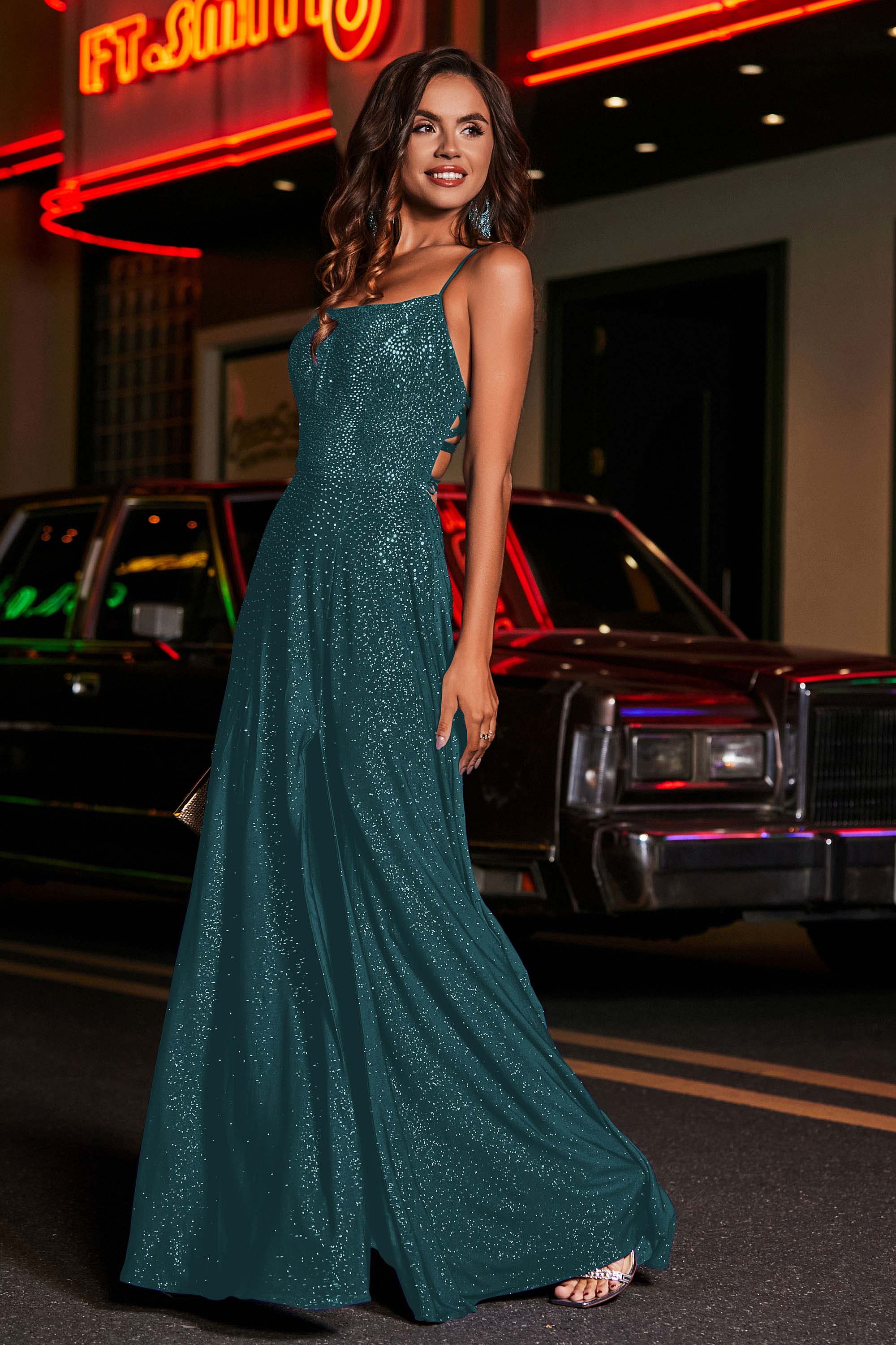 Open Back Beaded Long Jersey Prom Party Dress Formal Evening Dresses