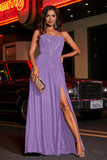 Open Back Beaded Long Jersey Prom Party Dress Formal Evening Dresses