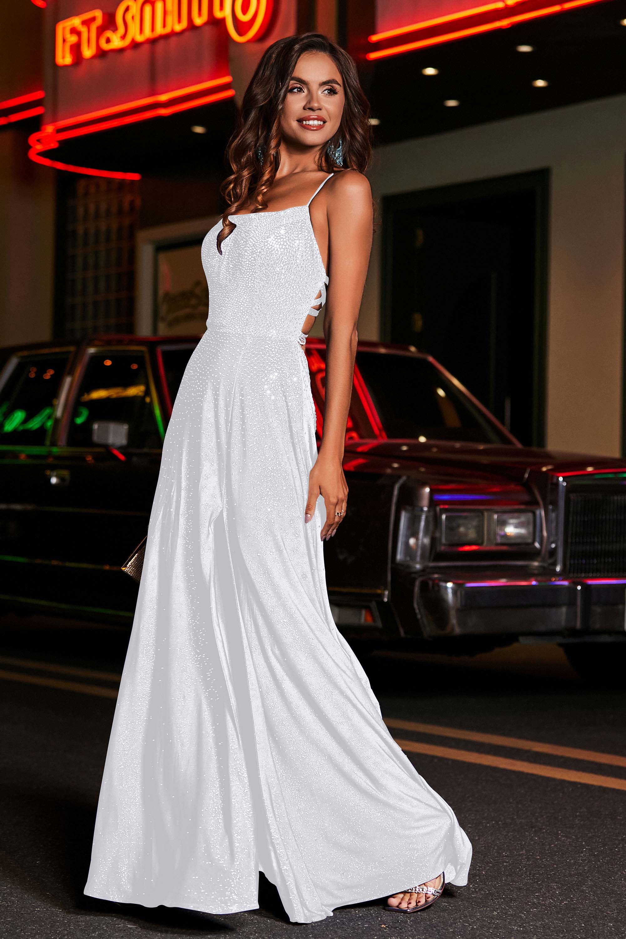 Open Back Beaded Long Jersey Prom Party Dress Formal Evening Dresses