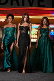 Trägerloses Abendkleid mit hohem Schlitz und Spitze im Meerjungfrau-Stil, formelles Abschlussball-Partykleid