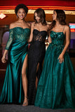 Trägerloses Abendkleid mit hohem Schlitz und Spitze im Meerjungfrau-Stil, formelles Abschlussball-Partykleid