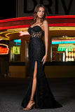 Trägerloses Abendkleid mit hohem Schlitz und Spitze im Meerjungfrau-Stil, formelles Abschlussball-Partykleid