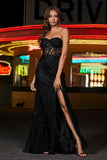 Trägerloses Abendkleid mit hohem Schlitz und Spitze im Meerjungfrau-Stil, formelles Abschlussball-Partykleid