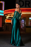 Off Shoulder Beaded Top Satin Prom Party Dress Evening Formal Gowns