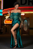 Off Shoulder Beaded Top Satin Prom Party Dress Evening Formal Gowns