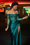 Off Shoulder Beaded Top Satin Prom Party Dress Evening Formal Gowns