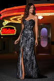 Vestido de noche formal de tul con encaje y escote corazón sin tirantes para fiesta de graduación