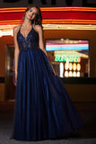 A Line Ruched Tulle Prom Party Dress with Slit Formal Evening Dresses with Beaded