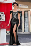 Flügelärmeln Perlenbesetztes Maxi-Satin Abendkleid Ballkleid Partykleider