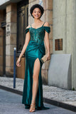 Flügelärmeln Perlenbesetztes Maxi-Satin Abendkleid Ballkleid Partykleider