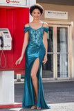 Flügelärmeln Perlenbesetztes Maxi-Satin Abendkleid Ballkleid Partykleider