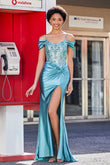 Flügelärmeln Perlenbesetztes Maxi-Satin Abendkleid Ballkleid Partykleider