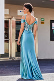 Flügelärmeln Perlenbesetztes Maxi-Satin Abendkleid Ballkleid Partykleider
