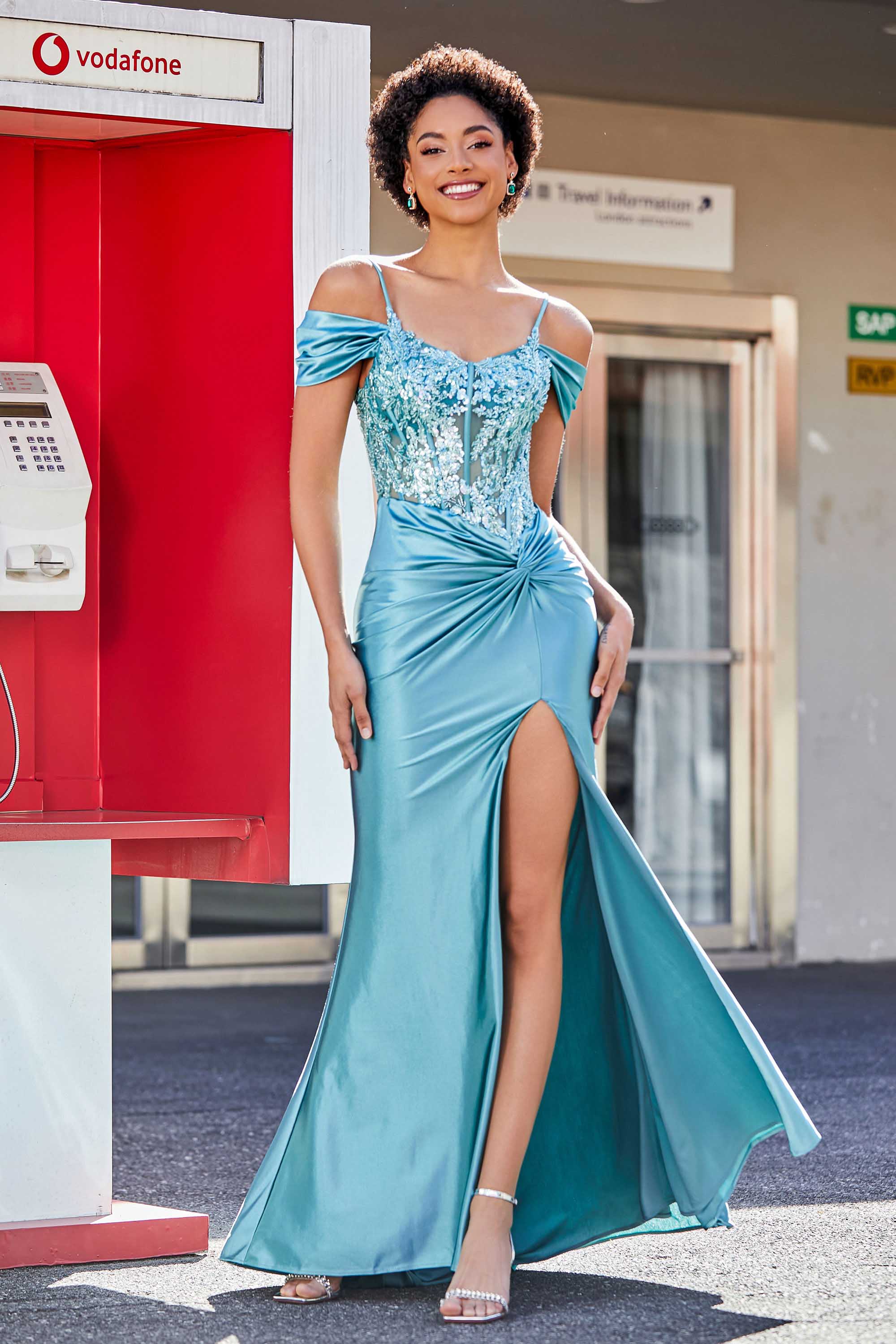 Rückenfreies Meerjungfrau-Kleid mit Schleppe, formelles Abendkleid, Abschlussball-Partykleid