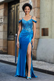 Flügelärmeln Perlenbesetztes Maxi-Satin Abendkleid Ballkleid Partykleider
