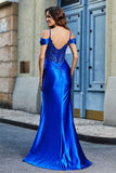 Flügelärmeln Perlenbesetztes Maxi-Satin Abendkleid Ballkleid Partykleider