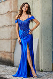 Flügelärmeln Perlenbesetztes Maxi-Satin Abendkleid Ballkleid Partykleider