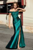 High Slit Corset Bodice Satin Mermaid Formal Evening Gown Prom Party Dresses