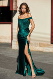 High Slit Corset Bodice Satin Mermaid Formal Evening Gown Prom Party Dresses