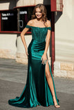 High Slit Corset Bodice Satin Mermaid Formal Evening Gown Prom Party Dresses