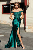 High Slit Corset Bodice Satin Mermaid Formal Evening Gown Prom Party Dresses