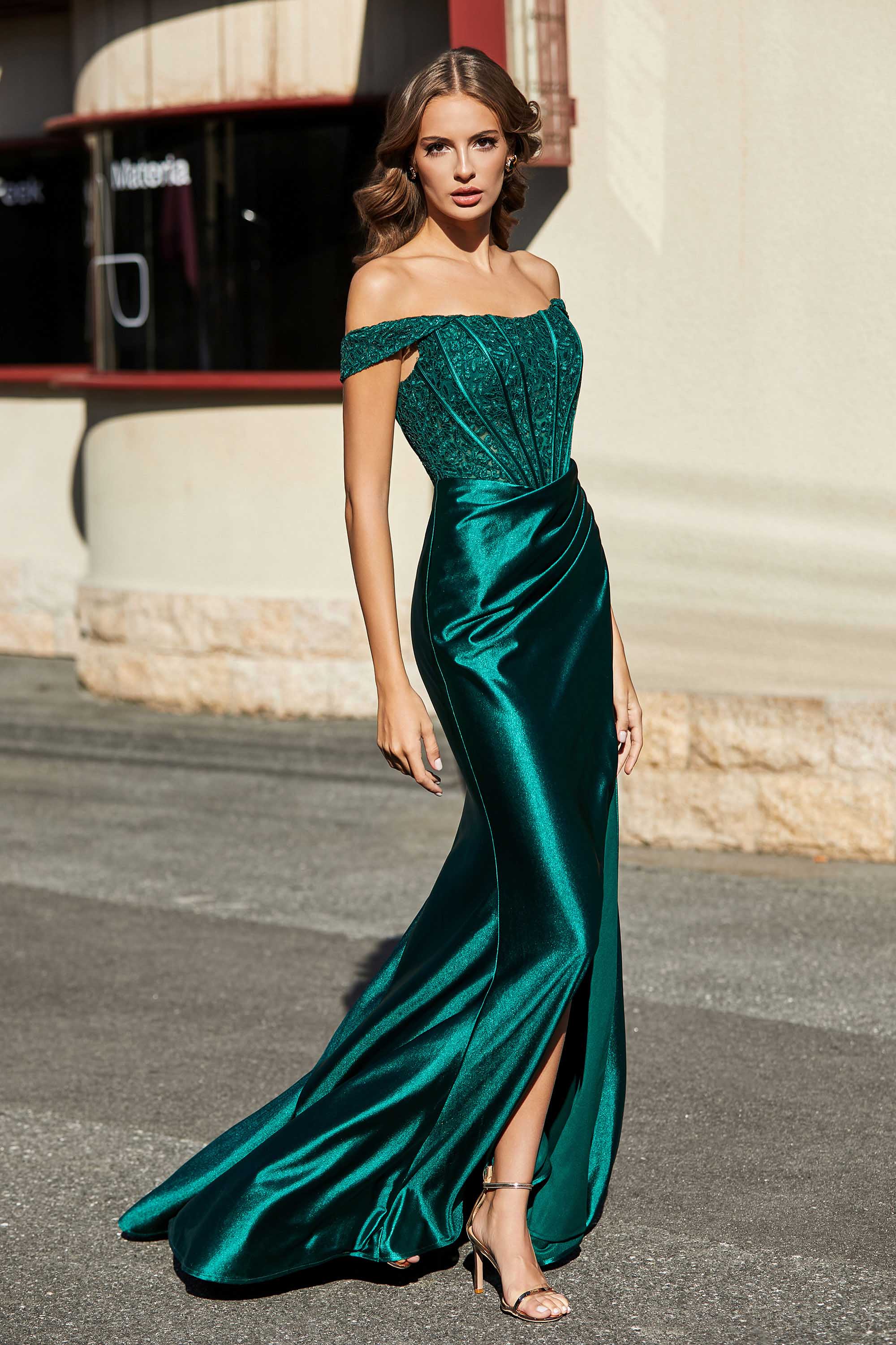 High Slit Corset Bodice Satin Mermaid Formal Evening Gown Prom Party Dresses