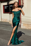 High Slit Corset Bodice Satin Mermaid Formal Evening Gown Prom Party Dresses