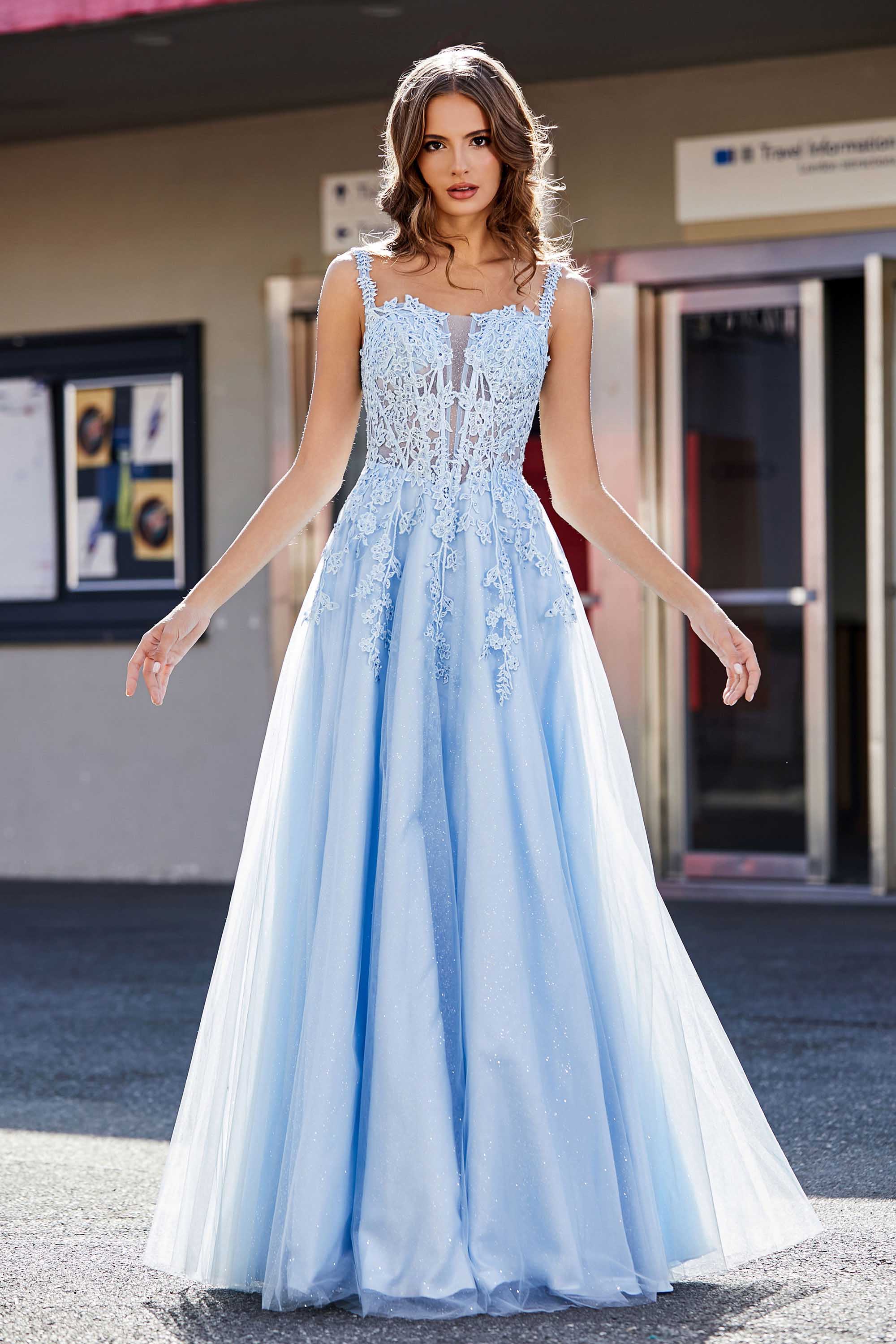 Lace Applique Corset Top Tulle Prom Party Gown Formal Evening Dresses