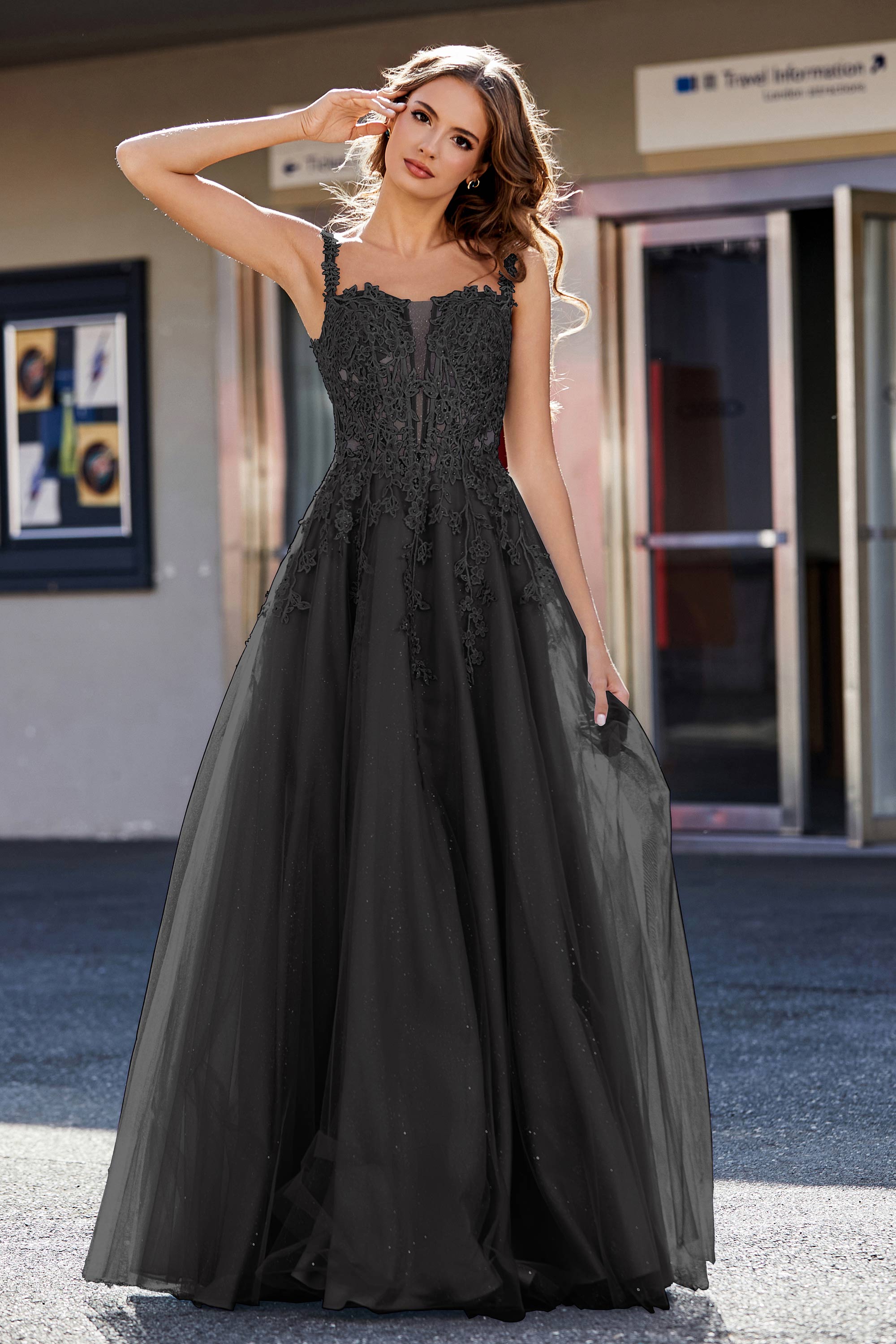 Lace Applique Corset Top Tulle Prom Party Gown Formal Evening Dresses