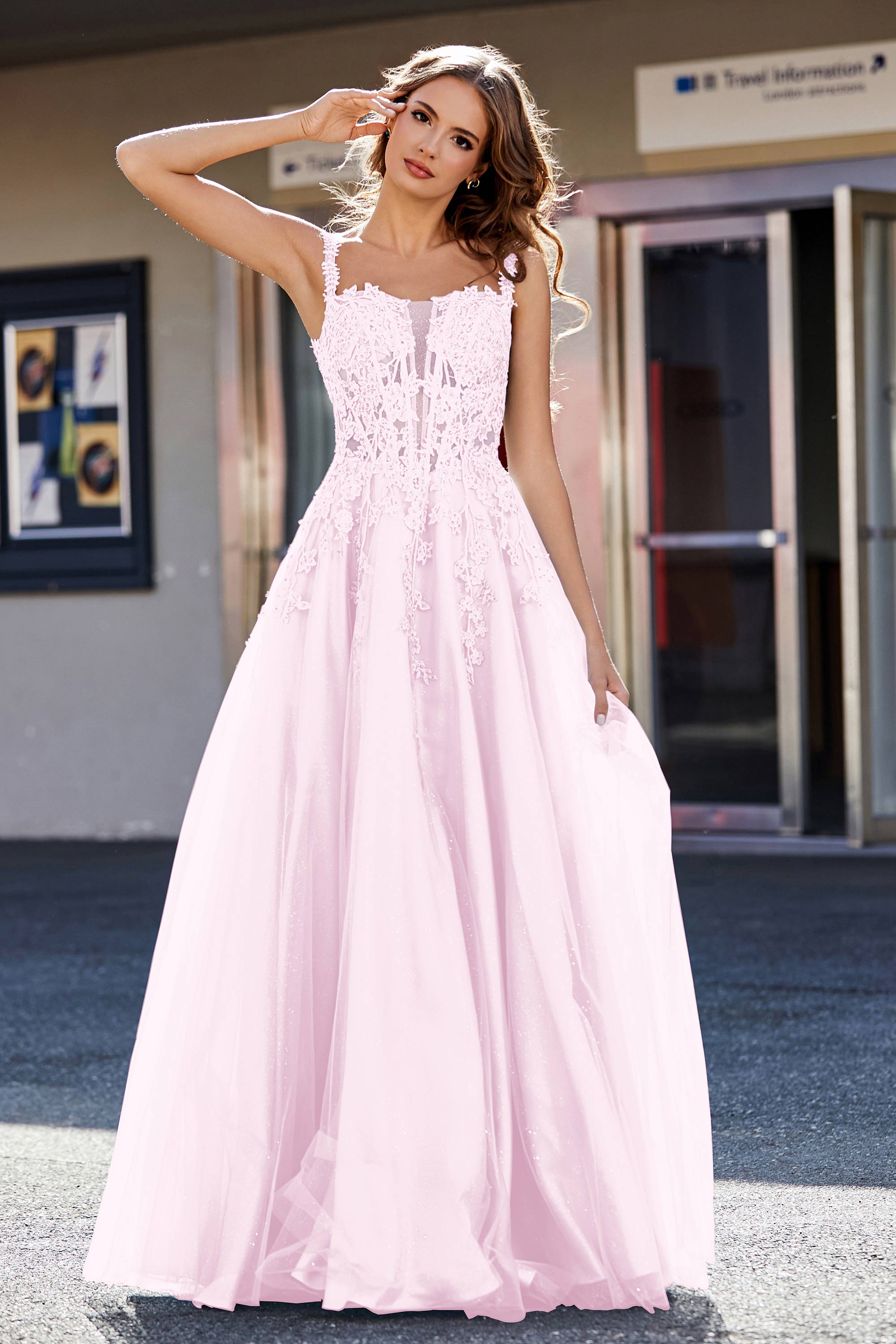 Lace Applique Corset Top Tulle Prom Party Gown Formal Evening Dresses