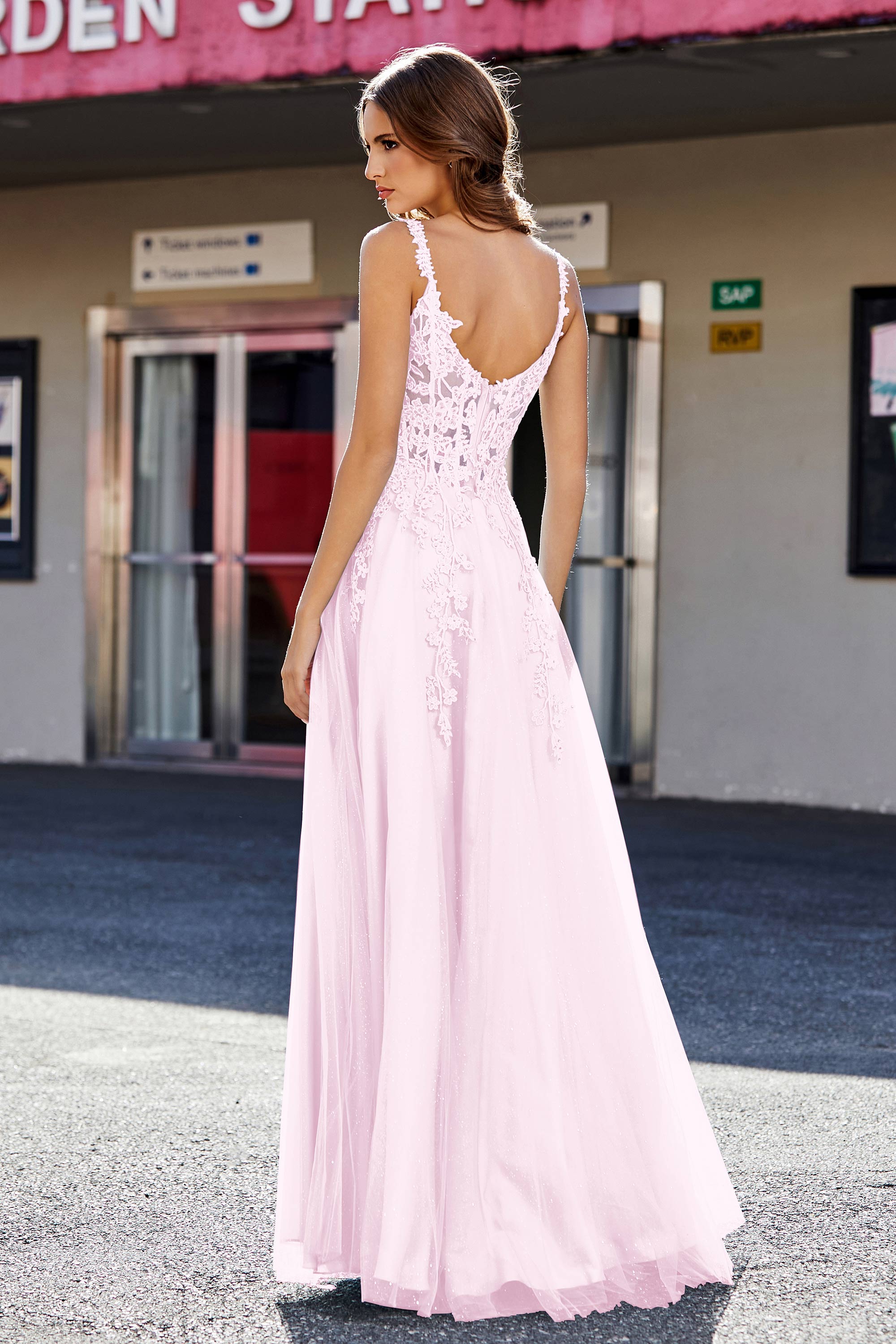 Lace Applique Corset Top Tulle Prom Party Gown Formal Evening Dresses