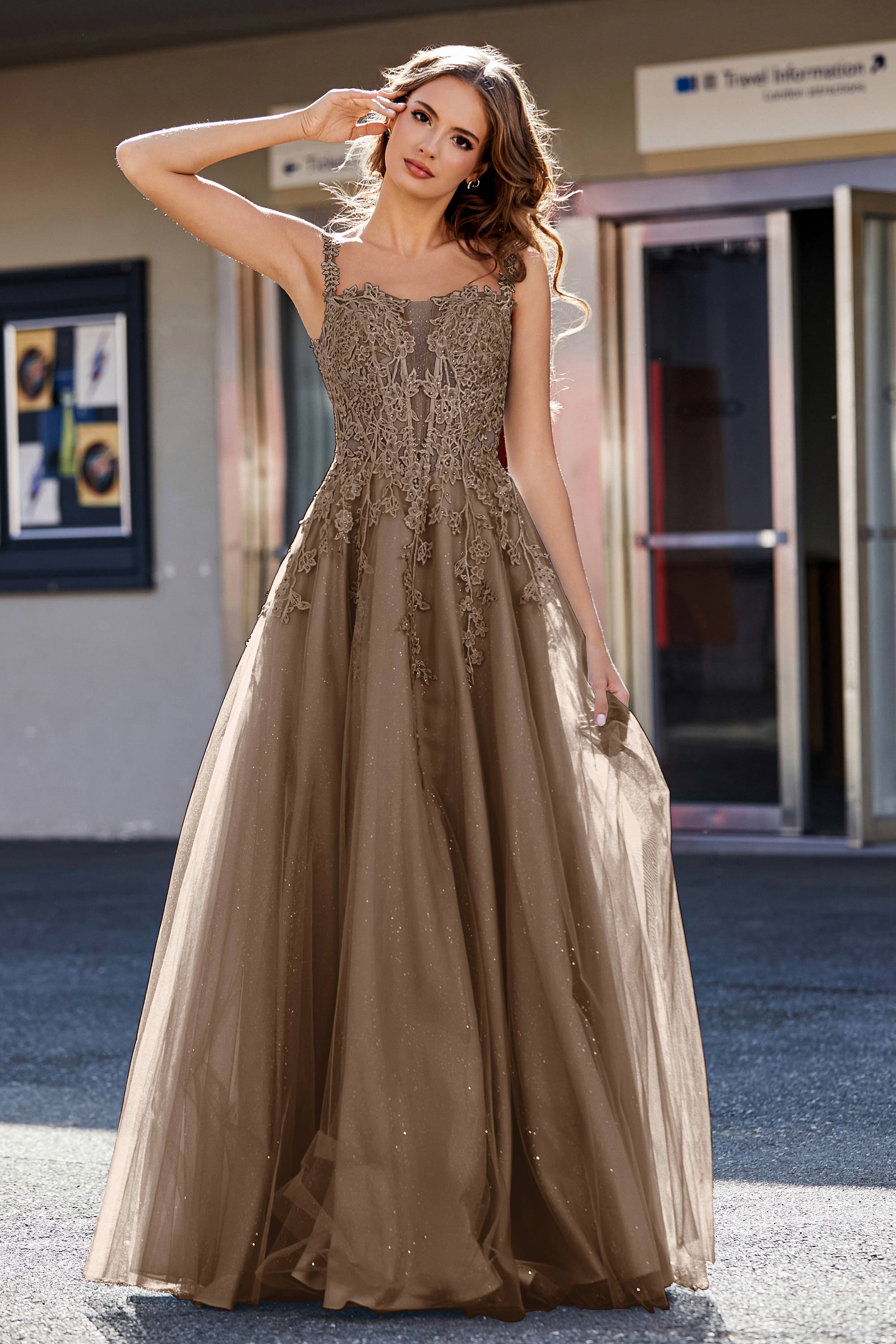Lace Applique Corset Top Tulle Prom Party Gown Formal Evening Dresses