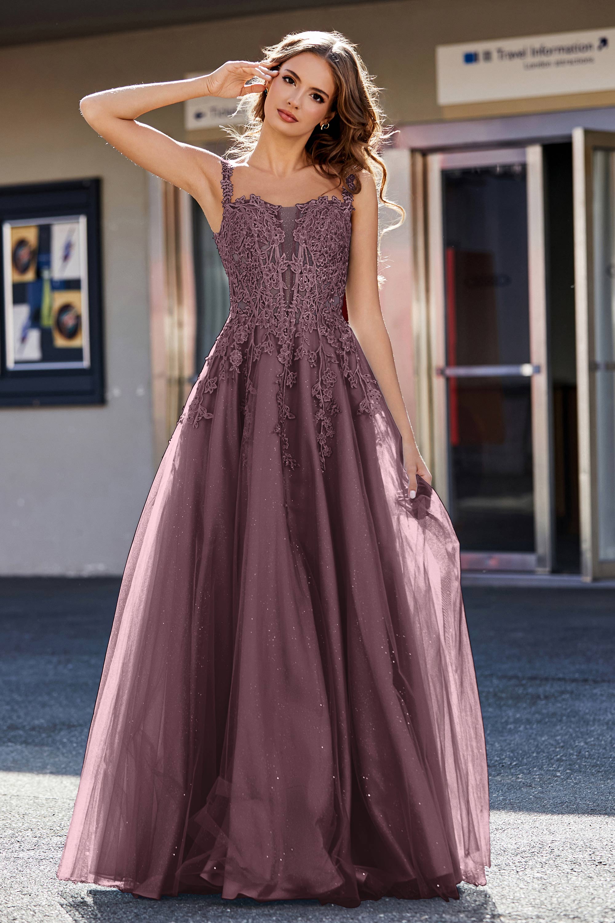 Lace Applique Corset Top Tulle Prom Party Gown Formal Evening Dresses