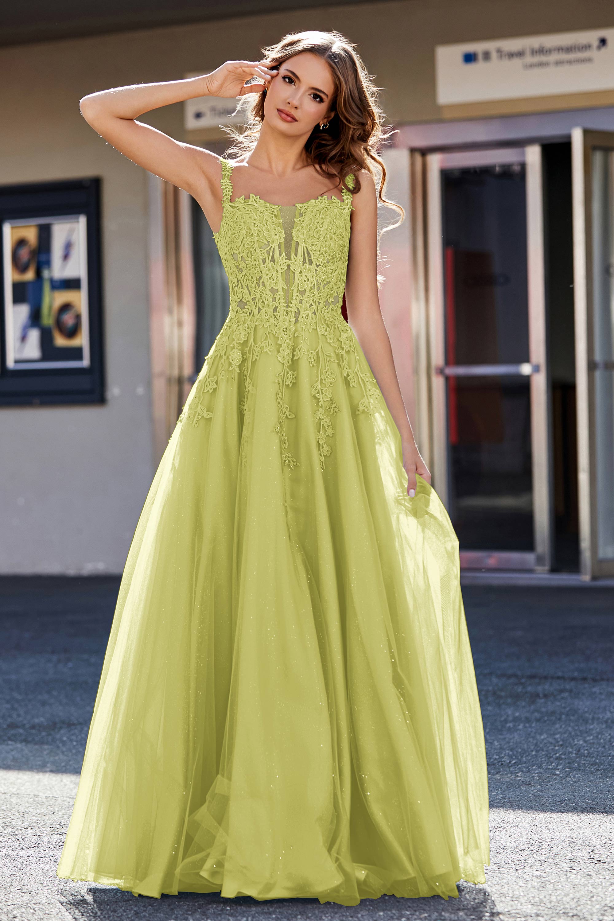 Lace Applique Corset Top Tulle Prom Party Gown Formal Evening Dresses