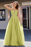 Lace Applique Corset Top Tulle Prom Party Gown Formal Evening Dresses