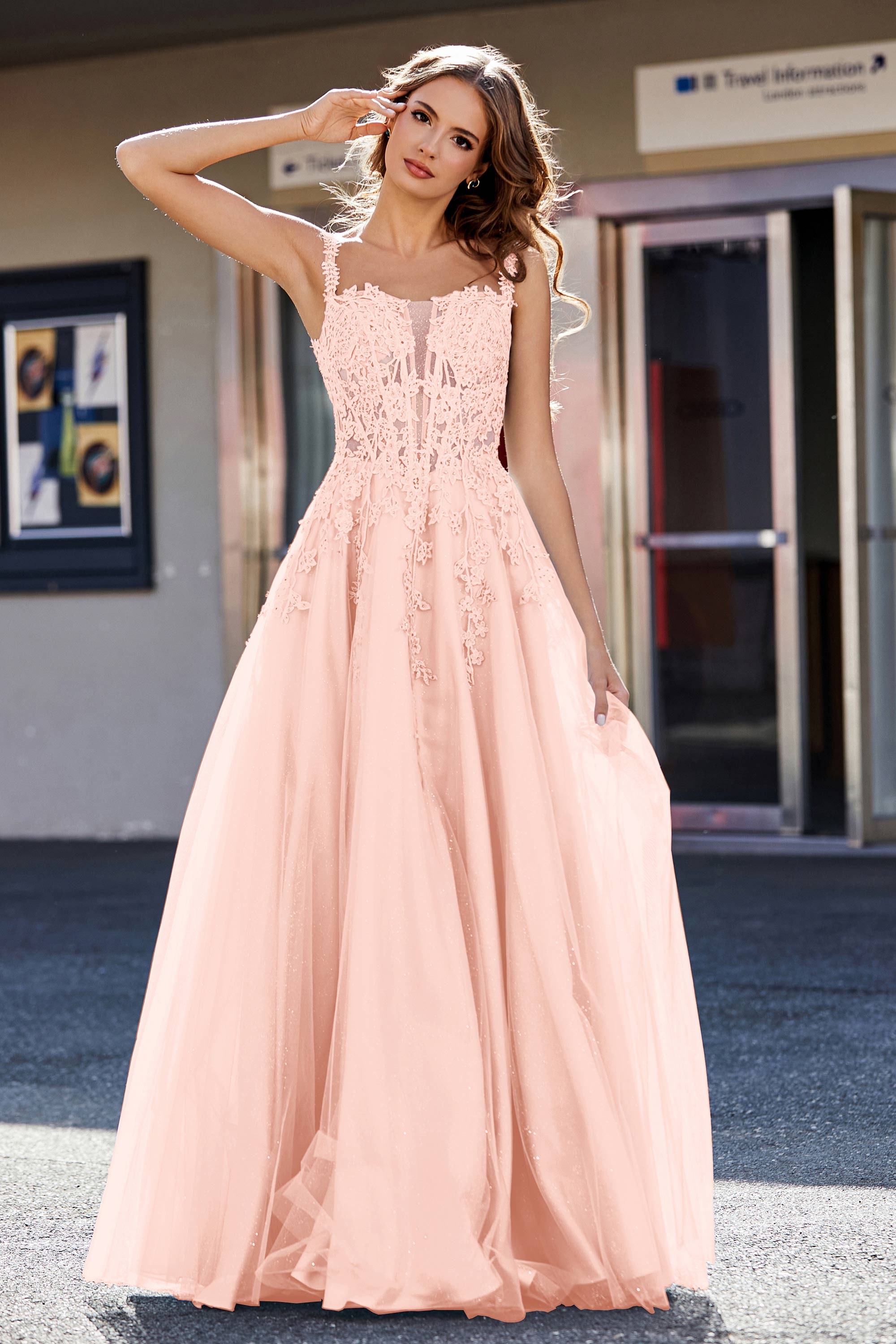 Lace Applique Corset Top Tulle Prom Party Gown Formal Evening Dresses