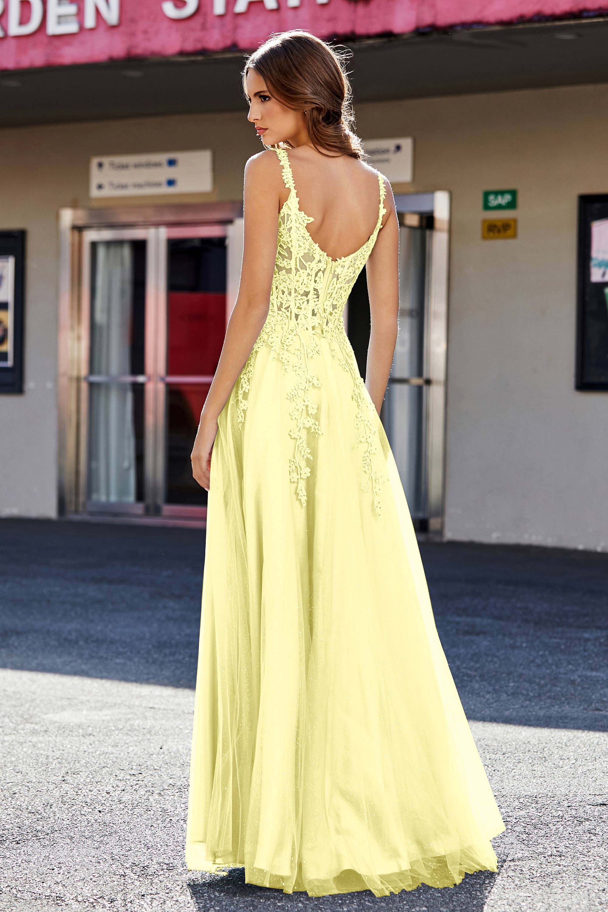 Lace Applique Corset Top Tulle Prom Party Gown Formal Evening Dresses