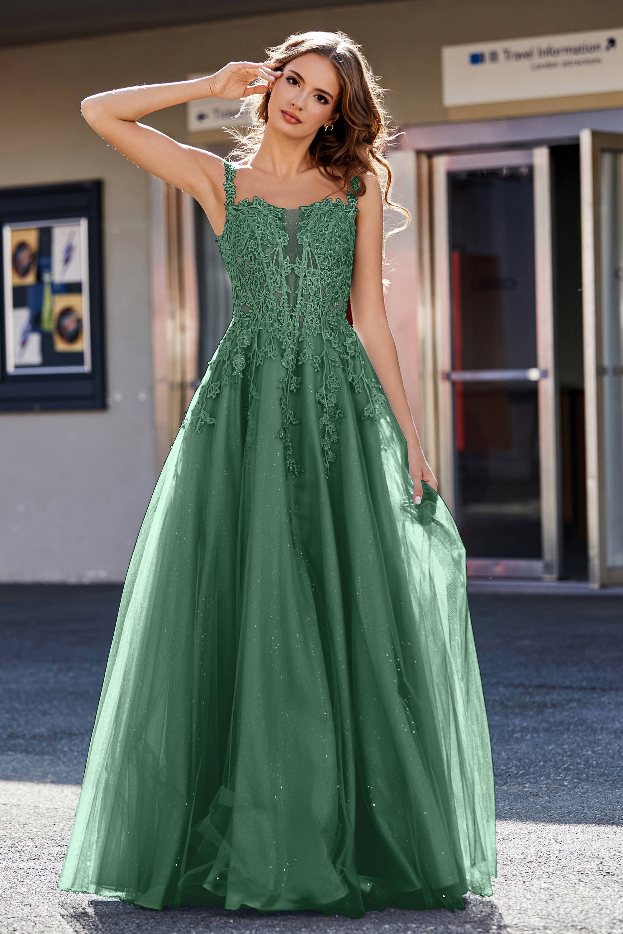 Lace Applique Corset Top Tulle Prom Party Gown Formal Evening Dresses