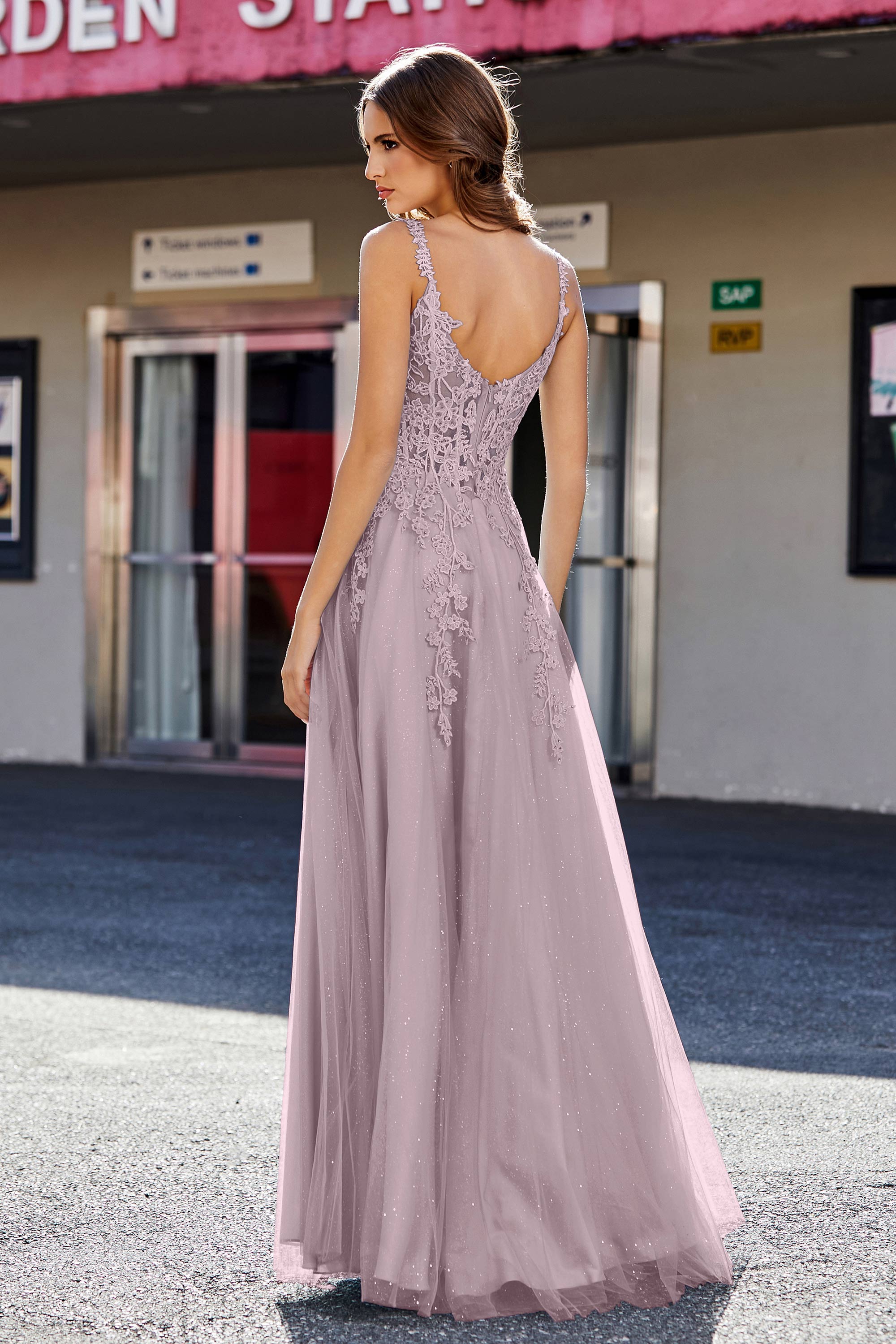 Lace Applique Corset Top Tulle Prom Party Gown Formal Evening Dresses