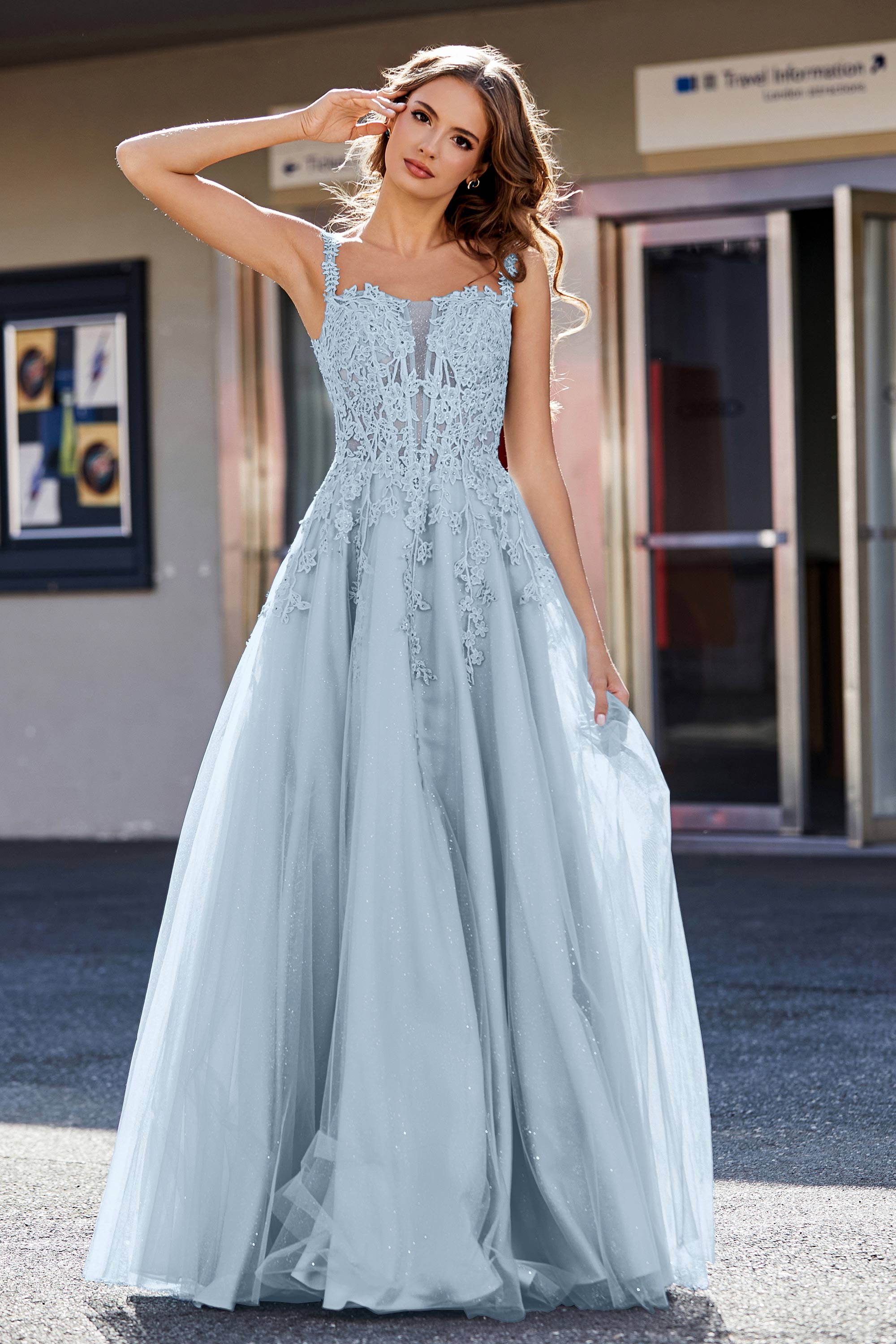 Lace Applique Corset Top Tulle Prom Party Gown Formal Evening Dresses