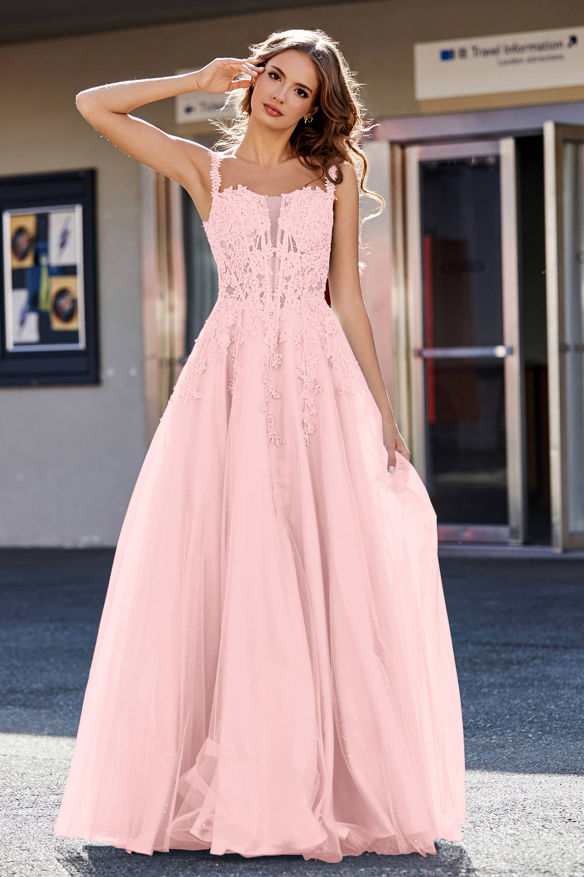 Lace Applique Corset Top Tulle Prom Party Gown Formal Evening Dresses