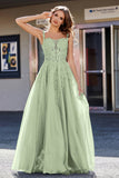 Lace Applique Corset Top Tulle Prom Party Gown Formal Evening Dresses