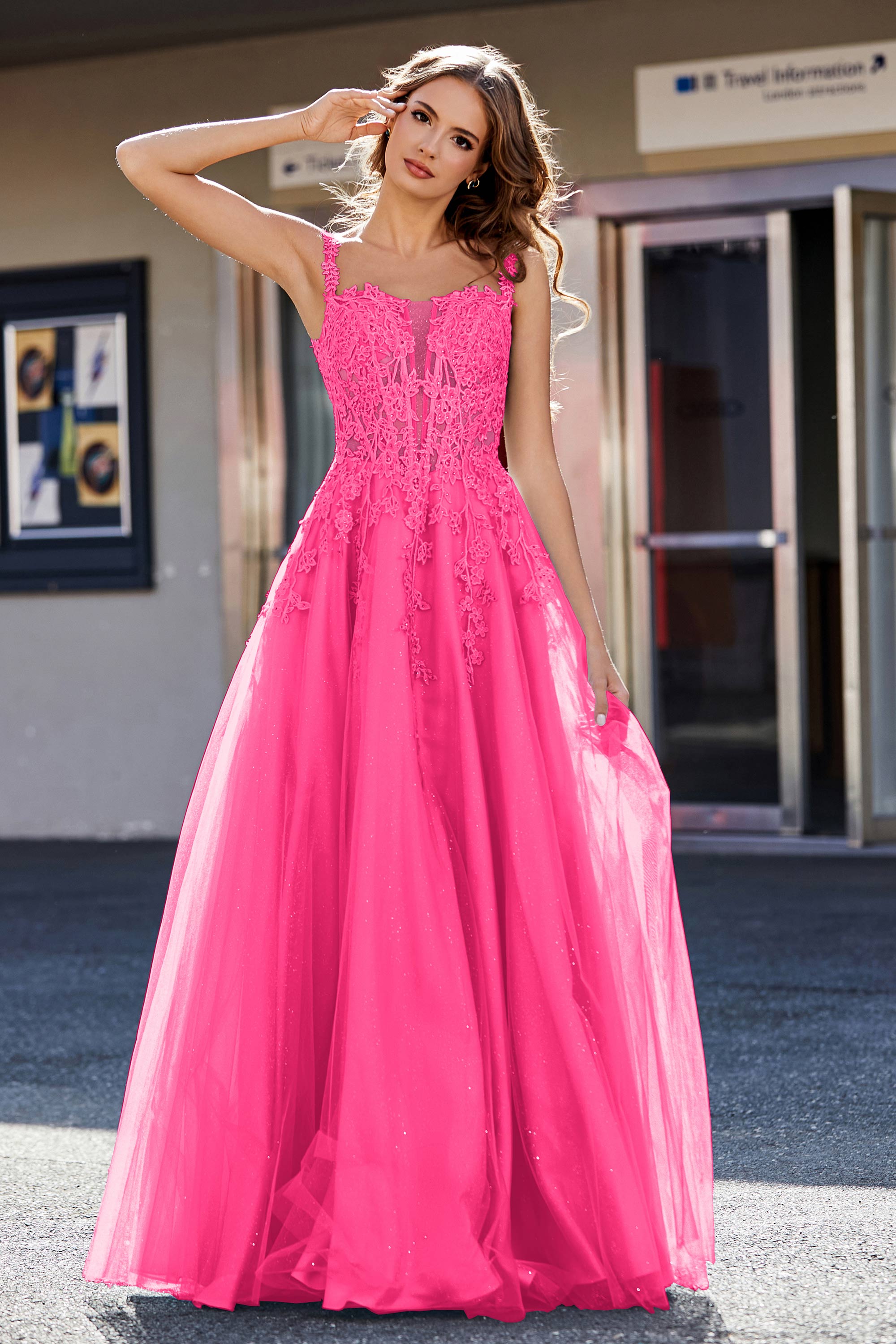 Lace Applique Corset Top Tulle Prom Party Gown Formal Evening Dresses