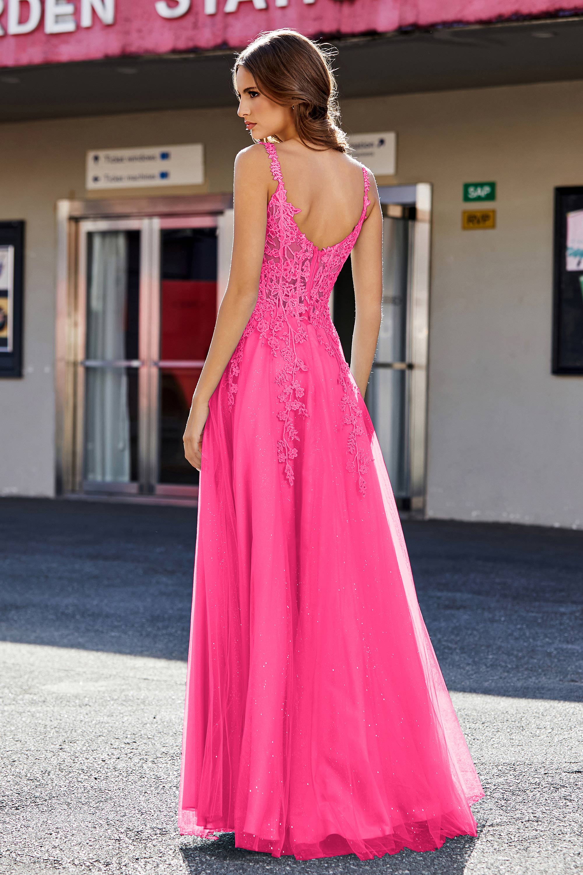 Lace Applique Corset Top Tulle Prom Party Gown Formal Evening Dresses